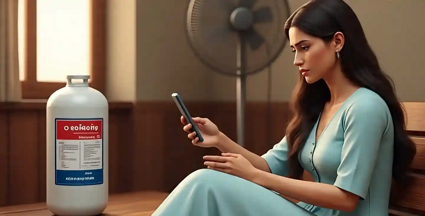 LPG गैस सिलेंडर और मोबाइल पर गैस बुकिंग दिखाते यूजर